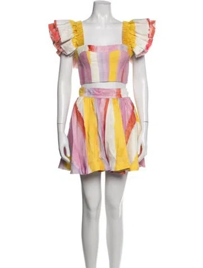 Pre-owned Aje Linen Striped Skirt Set In Yellow