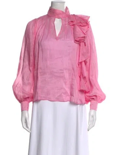 Pre-owned Aje Linen Tie Neck Blouse In Pink