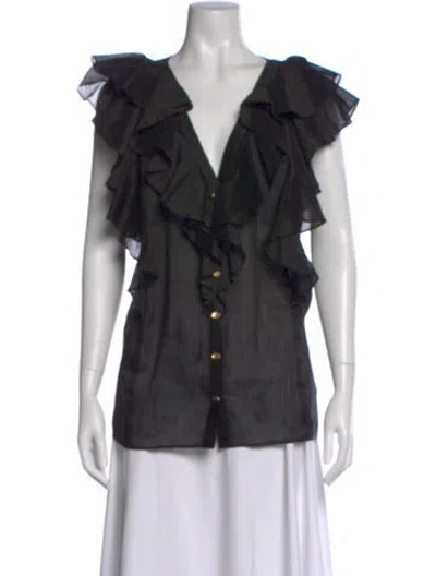 Pre-owned Aje Linen V-neck Blouse In Black