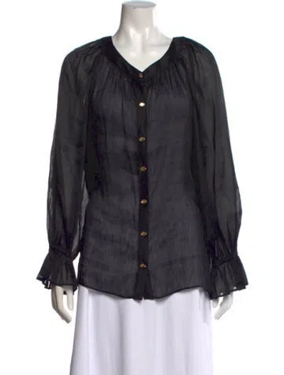 Pre-owned Aje Linen V-neck Blouse In Black