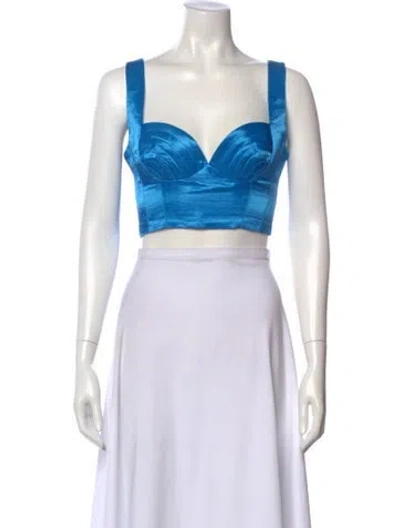 Pre-owned Aje Linen V-neck Crop Top In Blue