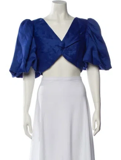 Pre-owned Aje Linen V-neck Crop Top W/ Tags In Blue