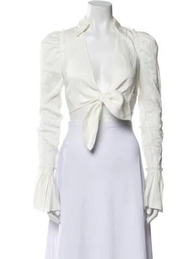 Pre-owned Aje Linen V-neck Crop Top In White