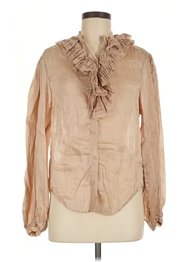 Pre-owned Aje Long Sleeve Blouse In Tan