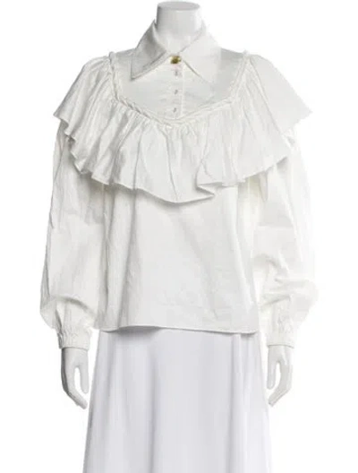 Pre-owned Aje Long Sleeve Blouse In White
