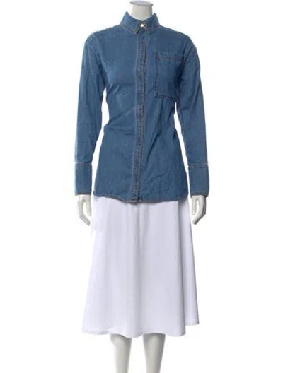 Pre-owned Aje Long Sleeve Button-up Top In Blue