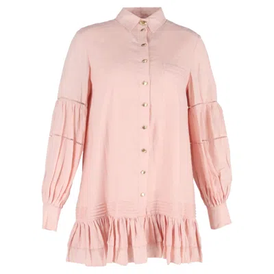 Aje Lotus Shirt Mini Dress In Pink Linen