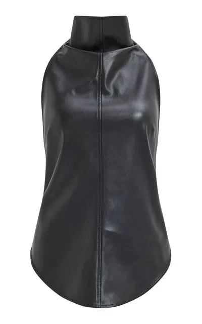Aje Lucy Faux Leather Halterneck Top In Black