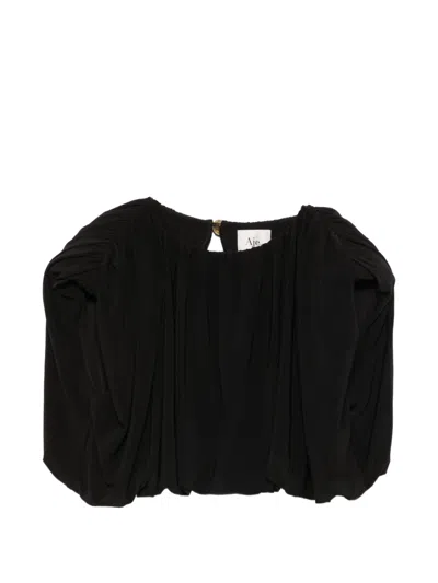 Aje Lunaria Padded-shoulder Gathered Top In Black