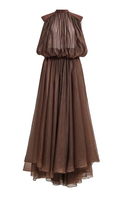 Aje Marcella Sheer Maxi Dress In Brown