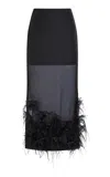 Aje Marseille Feather-trim Midi Skirt In Black
