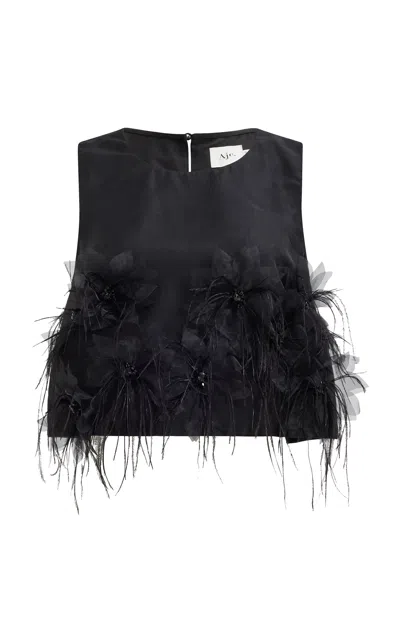 Aje Marseille Feather-trim Top In Black