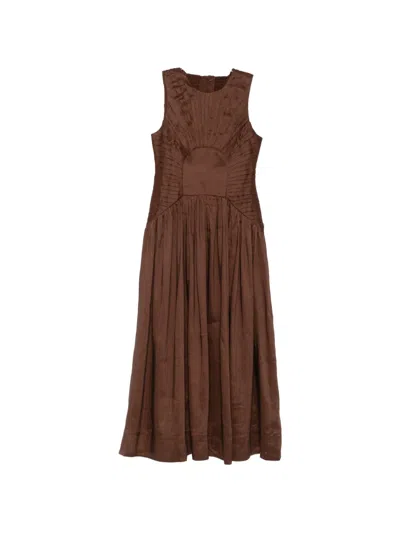 Aje Medea Pleated-bodice Dress In Brown