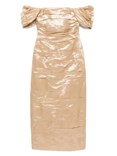 Aje Midi Gathered Dress In Gold
