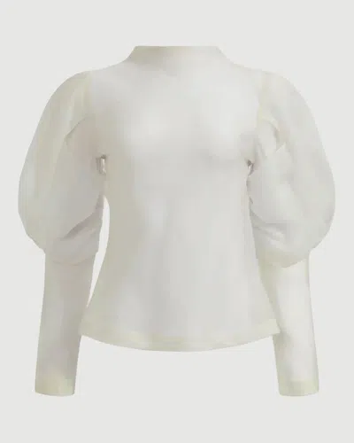 Aje Mirella Organza Long Sleeve Top In White