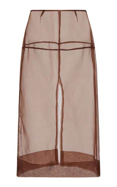 Aje Mirella Sheer Silk-organza Midi Skirt In Brown