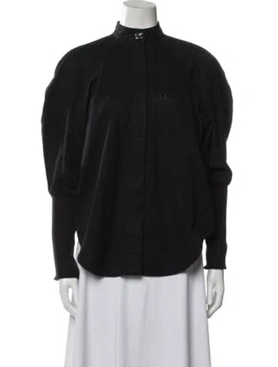 Pre-owned Aje Mock Neck Long Sleeve Button-up Top In Black