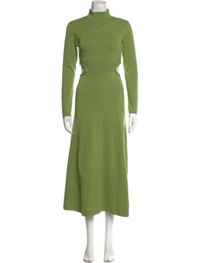 Pre-owned Aje Mock Neck Midi Length Dress In Green
