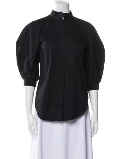 Pre-owned Aje Mock Neck Three-quarter Sleeve Button-up Top In Blue