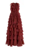 Aje Cleo Bead-embellished Ruffled Tiered Organza Gown In Red