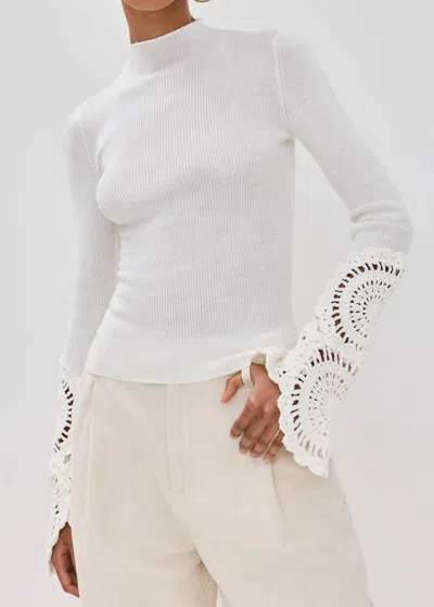 Aje Mosaic Crochet Detail Knit Top In Ivory In Neutral