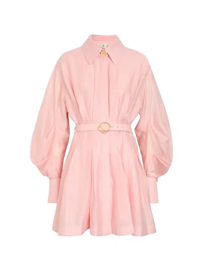 Aje Murphie Pintuck Woven Mini Shirt Dress In Pink