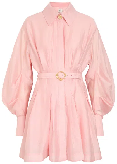 Aje Murphie Pintuck Woven Mini Shirt Dress In Pink