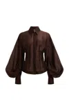 Aje Murphie Voluminous Linen-blend Shirt In Brown