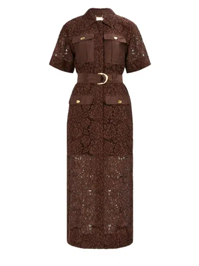 Aje Mystic Lace Shirt Dress In Brown
