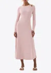 Aje Nina Ribbed Knit Midi Dress In Pink