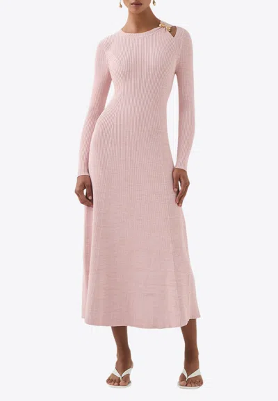 Aje Nina Ribbed Knit Midi Dress In Pink