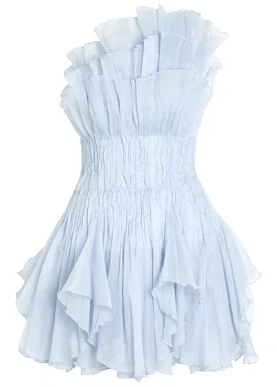Aje Nisha Ruffled Chiffon Mini Dress In Light Blue