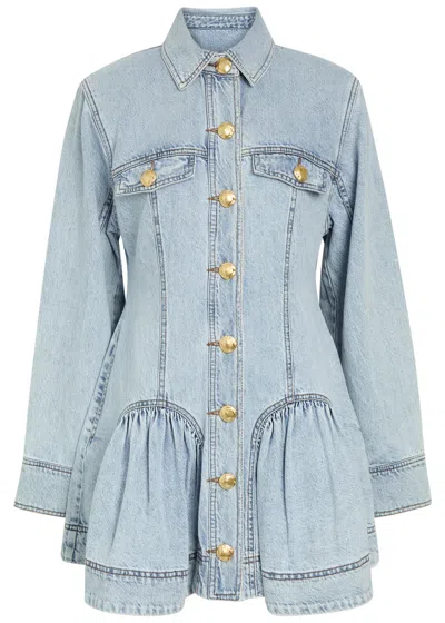 Aje Noa Gathered Denim Mini Dress In Blue