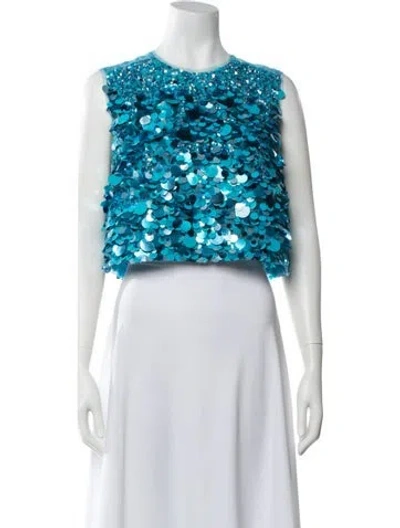 Pre-owned Aje Nylon Patterned Crop Top In Blue