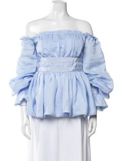 Pre-owned Aje Off-the-shoulder Long Sleeve Top In Blue