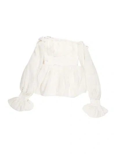 Pre-owned Aje Off-the-shoulder Long Sleeve Top In White