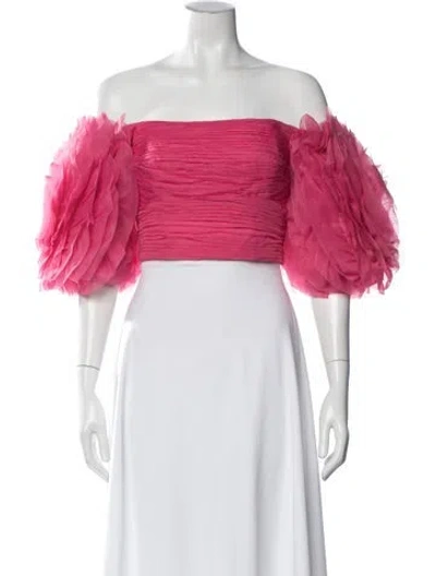 Pre-owned Aje Off-the-shoulder Short Sleeve Crop Top In Pink