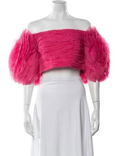 Pre-owned Aje Off-the-shoulder Short Sleeve Crop Top In Pink
