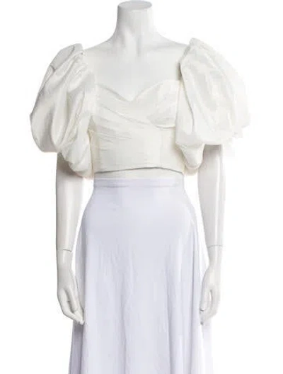 Pre-owned Aje Off-the-shoulder Short Sleeve Crop Top In White