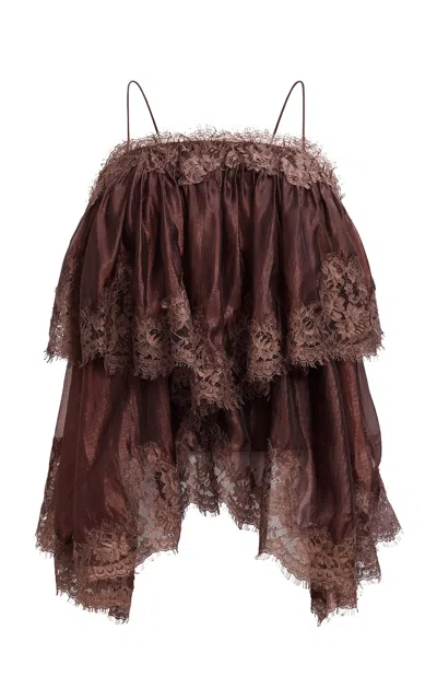 Aje Ophelia Lace-trimmed Cami Top In Brown