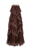Aje Ophelia Lace-trimmed Gown In Brown