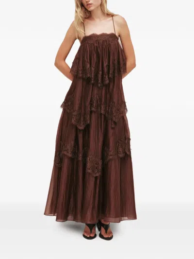 Aje Ophelia Lace-trimmed Tiered Maxi Dress In Brown