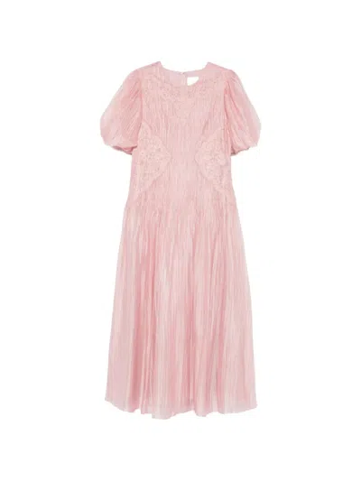 Aje Ophelia Lace-trimmed Crinkled-satin Midi Dress In Pink