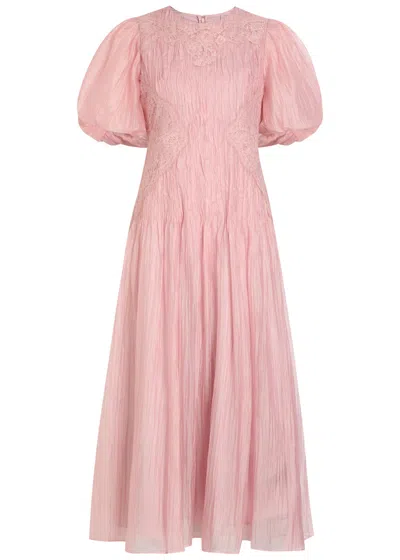 Aje Ophelia Pintuck Chiffon Midi Dress In Pink