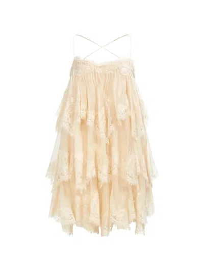 Aje Ophelia Tiered Lace Mini Dress In Neutral