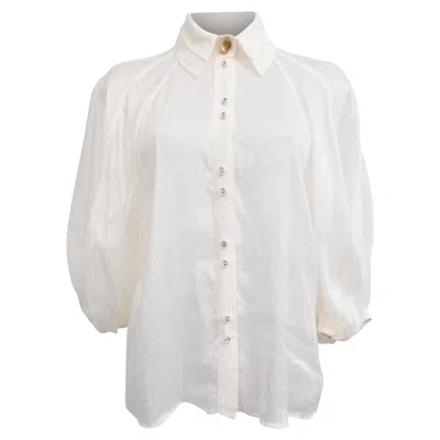 Aje Palms Puff-sleeve Shirt In White Silk