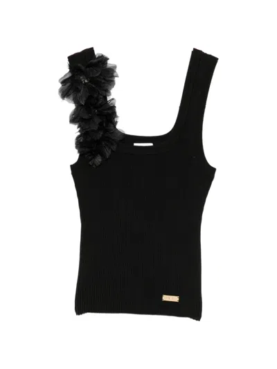 Aje Pamela Flower Ribbed Tank In Black