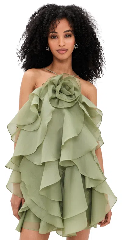 Aje Pandorea Ruffled Chiffon Mini Dress In Green