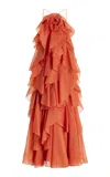Aje Pandorea Layered Tulle Maxi Dress In Orange