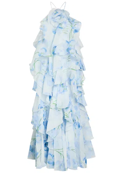 Aje Pandorea Ruffled Chiffon Maxi Dress In Blue